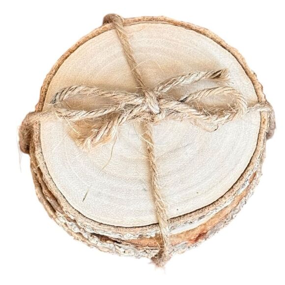 Decorative Twine Wrapped Wooden Decorative Stack of Coasters. - Picture 3 of 6
